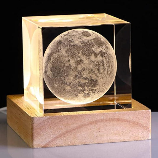 3D Crystal Cube Moon with LED Night Lamp